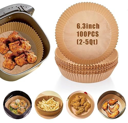 Air Fryer Liners Disposable, 100PCS Non-stick Disposable Airfryer Liners, 6.3 Inch Unbleached Parchment Paper, Round Air Fryer Paper Liners for 2-5QT Air Fryer, Baking, Roasting Microwave