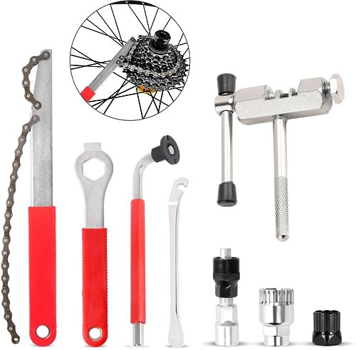 XFLYP Kit di Attrezzi per la Riparazione di Bici, 8PCS Smagliacatena Bici Attrezzo Kit Catena Bici Frusta per Catena Freewheel Removal Tool, di Rimozione Bicicletta Crank Movimento Centrale