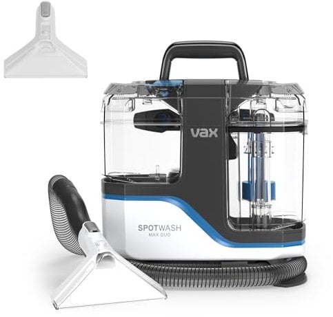 Vax SpotWash Max Duo Spot Cleaner, Carpet Cleaner Machine, Upholstery and Sofa Cleaning, XL Tanks, Crevice, Pet & Wide Tools Removes Spills & Stains, Included Solution, White/Blue, CDSW-MSXD