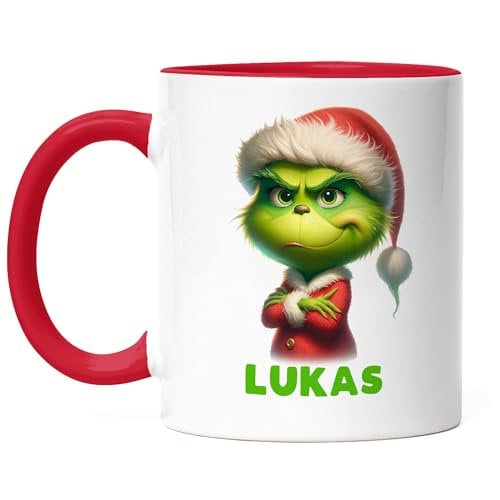 Kiddle-Design Personalisierte Anti Weihnachten Tasse Rot Weihnachtstasse Lustig mit Name Weihnachten Grinch Nikolaus Fun Geschenkidee Wichtelgeschenk für Kinder
