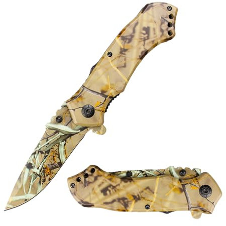 REVIVI Federunterstütztes Klappmesser, 8,2 cm Klinge aus 3Cr13-Edelstahl mit coolem grafischem Design, taktisches Messer mit Taschenclip, Liner Lock und Fangriemenöse,100 g,Spitz