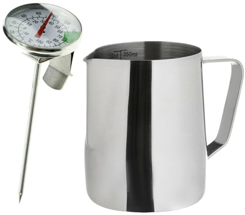 QPRO Stainless Steel Milk Jug Frothing Frother Coffee Latte Pitcher 350ml Thermometer