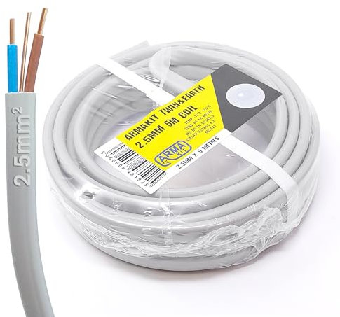 ArmaKit 2.5mm Twin and Earth Cable 5 Metre 6242Y2.5 - GREY 240v Mains Cable 3 Core Electrical cable - electrical wire electric sockets ring extension cable 5m