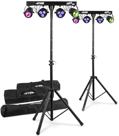2X Max PartyBar1 Disco Party Lights with Soft Cases – DJ Lighting System with RGBW LED Disco Light Bars, Adjustable Tripods, Par Cans & Jelly Balls, DMX Control, Auto/Sound Activation, Padded Bags