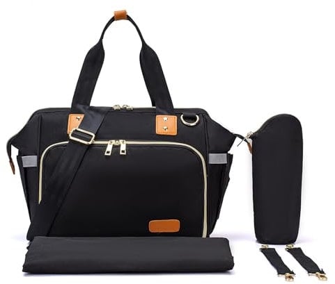 Axcone Wickeltasche mit Schnullertasche und Wickelunterlage Reisewindeltasche Multifunktions Babytasche Handtaschen Umhängetaschen（Black）