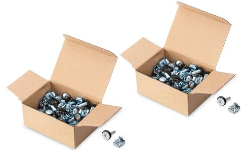 DIGITUS DN-19 Set-S – M6 Schrauben & Käfigmuttern – 100 Stück Set – Montageschrauben für Serverschrank, AV Rack, 19 Zoll / 10 Zoll Netzwerkschrank – Montagesatz – Silber
