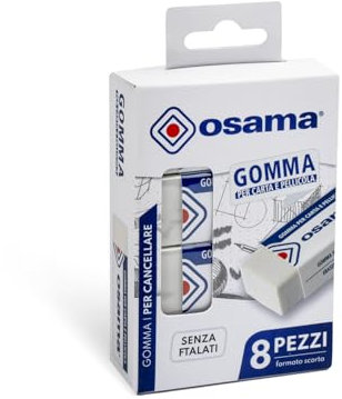 OSAMA - Radiergummis Set mit 8 Stück für Schreibwaren Schule, Büro, Universität und Schreibwaren, Radiergummi für Schulmaterial und Schulsachen, Radiergummi Bleistift mit klarer Oberfläche