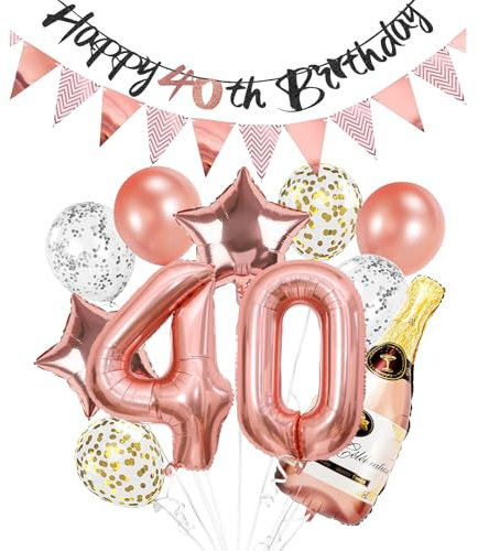 Deko 40. Geburtstag Frauen,Rosegold 40 Geburtstag Frauen Deko,Luftballon 40 Geburtstag Frau Mann,40. Geburtstag Deko Set mit Luftballons 40. Geburtstag und Happy Birthday Girlande,40 Jahre Party Deko