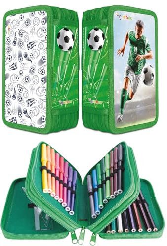 gimboo Astuccio scuola con accessori, multicolore, 19 x 11,5 x 6 cm, Motivo: pallone da calcio