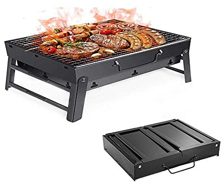 MRLILIN Barbecue-Grill, tragbar, zusammenklappbar, Holzkohlegrill, Schreibtisch, Tischplatte, Outdoor, Edelstahl, Smoker, Grill für Picknick, Garten, Terrasse, Camping, Reisen, 35 x 27 x 20 cm