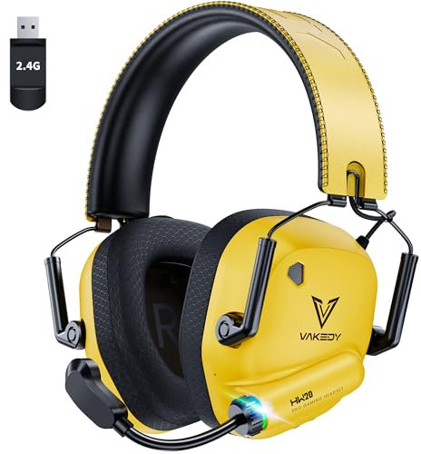 Cuffia Gaming Wireless per PC, PS4, PS5, Mac, Switch Auricolare Gaming 2.4GHz USB con Microfono Bluetooth, Driver da 50mm, Batteria da 50 Ore, Bassa Latenza, Leggero (Giallo)