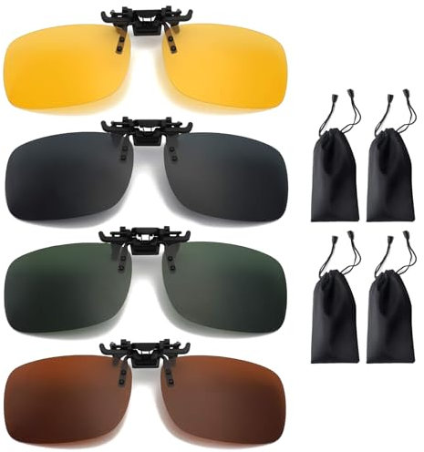 LIYANHU 4 Pack Clip-on Sunglasses for Prescription Glasses, Polarized Flip-up Sunglasses with 4 Bags, Suitable for Men and Women
