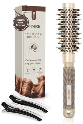 AIMIKE Rundbürste zum Föhnen für kurzes Haar & Knallt, Klein Rundbürste mit Wildschweinborsten und Ionische Borsten, Haarbürste Rund Verbessert die Textur für das Volumen, Curling und zum Glänzen-25MM