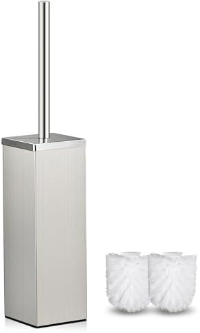 FIISAYL Escobillas de Baño Escobillero WC de Acero Inoxidable con 2 Cabezales,Cuadrado Plata Mate