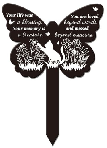 GLOBLELAND Butterfly Shaped Wild Cat Garden Memorial Remembrance Plaque Stake for Cemetery - Acrylic Waterproof Sympathy Marker for Yard and Grave