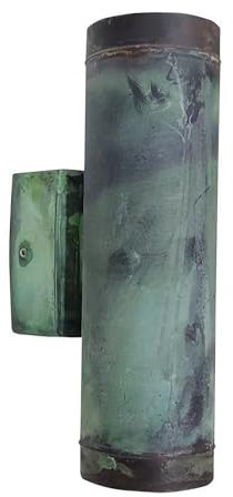 Licht-Erlebnisse Außenleuchte Wand Messing GU10 IP64 H: 21 cm Grün antik Up Down Wandlampe aussen Balkon Wandstrahler außen Hauswand