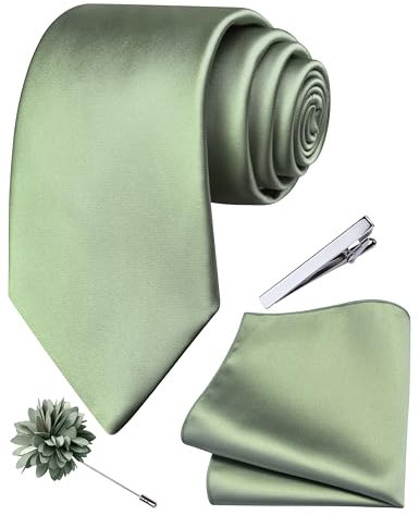 Branduce Krawatten- und Anstecknadel-Set für Herren, 8 cm, Salbeigrün, Allgemeines