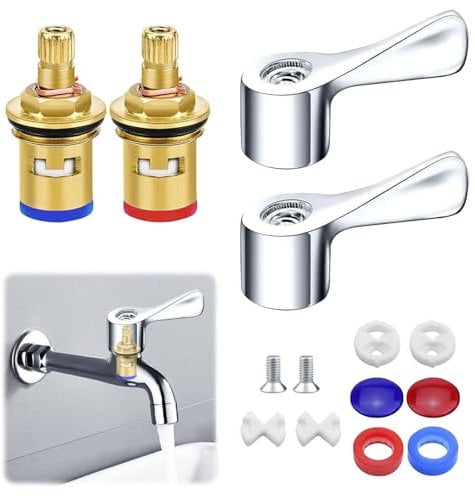Oiieco 2 Sets Tap Cartridge Replacement, 1/2 Mixer Tap Cartridge with Metal Lever Heads,Kitchen Mixer tap valves Replacement,Universal Replacement Tap Heads for Kitchen Bathroom Faucet Sink Taps