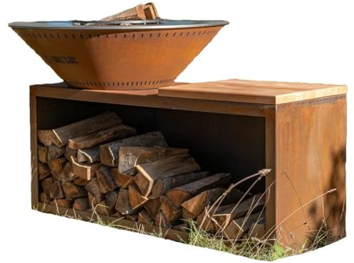 Grill'Chic – Pack de descubrimiento – Braséro Plancha Le Traditional 100 x 90 cm con doble cubeta de acero corten – Rejilla de cocción – Stop-food – Pack barbacoa 100% fabricado en Francia