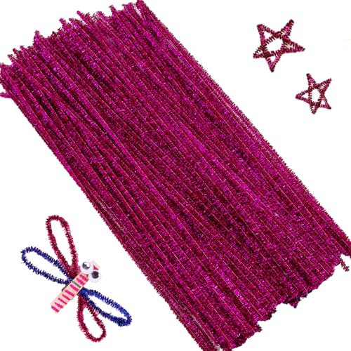 100Pcs Scovolini Colorati Per Lavoretti,Glitter Steli di Ciniglia Scovolini,Glitter Bastoncini Decorativi in Tinsel Ciniglia,Per Decorazioni Natalizie Artigianali Creative DIY,30cm × 6mm,Rosa
