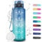 Gourde, Gourde 1,5l, Gourde Sport anti Fuite, Gourde Graduée pour 1 Journee, Facile à Nettoyer, Gourde Motivation avec Marqueur de Temps, Gourde Plastique pour Running, Extérieur, Sport, Bleu-Vert