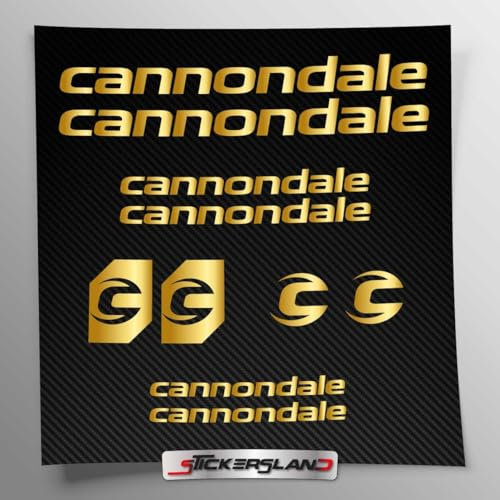 Stickersland® Aufkleber-Set kompatibel mit Rahmen Cannondale V2 MTB Mountainbike und Helm | Decals Aufkleber für Fahrrad Schriftzug Logos | Stickersland® (Gold glänzend metallisiert)