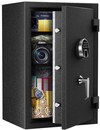 WASJOYE Biometrischer Feuerfester Tresor, Fingerabdruck Möbeltresore mit Digitale Tastatur und Typ-C-Aufladung, Safe Wasserdicht für Dokumente & Bargeld, Tresor für Zuhause, Hotel, Büro, 28L