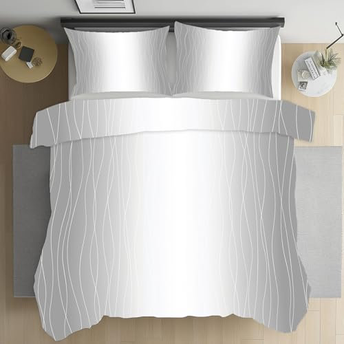 Kioldoq Gradient Asche Bettwäsche 135x200 cm, Weiß Fashion Bettbezug Aus Microfaser, Modern Einfache Bettwäsche Set Weich Wendebettwäsche Mit Reißverschluss 3er Set Und 2 Kissenbezug