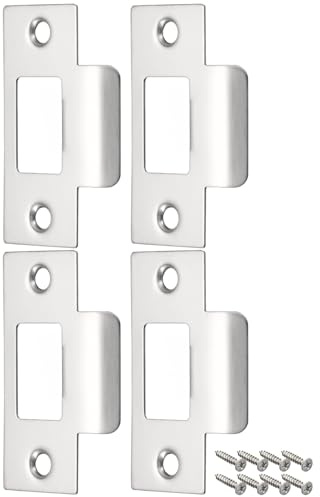 4 Pcs Door Strike Plates,Stainless Steel Door Latch,Doors Latchs Short Strike Plate,Sliver Standard Tubular Latch Replacement,for Frame Wooden House Doors with Repair Screws(70mm X 40.3mm)