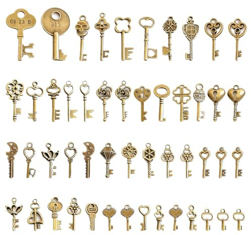 JIUCHAOTONG 50 Stück Vintage Schlüssel, Deko Schlüssel, Deko rustikalen Schlüsselanhänger, Dekoration von Alten Bronzetasten, für Handgemachte Accessoires, Halskette Anhänger