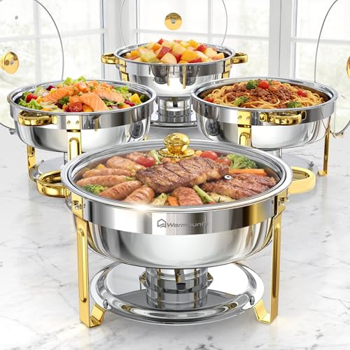 WARMOUNTS Silver & Gold Chafing Dish per Buffet 6L con coperchio in vetro (4)