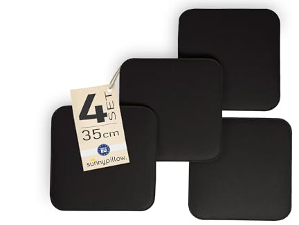 sunnypillow 4er Set Sitzkissen Filz Stuhlkissen Quadrat 35x35cm, Schwarz | gemütliche Filzkissen für Bank und Stuhl in Haus und Garten, Indoor/Outdoor, Polster Stuhlauflage, Sitzauflage