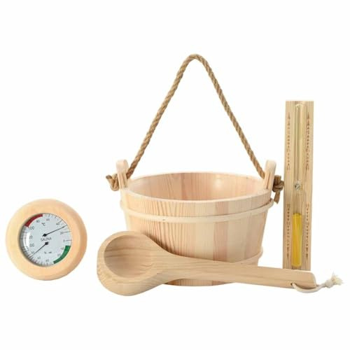 vidaXL Sauna Zubehör Set 4 Stk. Braun Massives Kiefernholz und Hanf