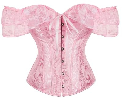 Corset Top Damen Vollbruste Mesh Corsage Korsett Lace Ärmel Gothic Corsagen Bustier Verschluss Vorne Corsette Schnürkorsett Übergröße Satin Floral Boned Overbust Lingerie Taillenmieder Formunterwäsche