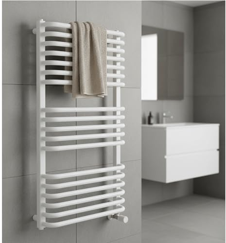 Radiateur de salle de bain, blanc, 600 x 530 mm, sèche-serviettes conduit d'eau, 349 W, radiateur design pour salle de bain, raccord central ZD, chauffage central