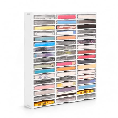 Krafetto Kassettenregal für 51 MC-Kassetten, Sammler-Display, Weiß | Sammler-Display für Audiokassetten, Musikkassetten und Hörspielkassetten; platzsparender Kassettenständer.
