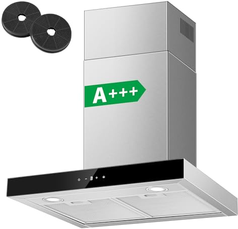 TopStrong 60cm Cooker Hood, Wall Mounted Kitchen Extractor Fan, 450m³/h, A+++ Stainless Steel Extractor Hood, Carbon Filters, Recirculating & Ducted Vent Hood, 3-Speed Boost