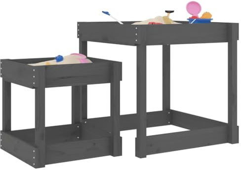 KTPRTOCK Sand-Spieltische 2 STK. Grau Massivholz Kiefer
