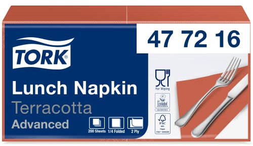Tork 477216 Lunchservietten Terracotta / 2-lagige Servietten für kleine Gerichte oder Snacks / Advanced Qualität / 10 x 200 (2000) Papierservietten / 32,6 x 33 cm (B x L) / 1/4-Falz