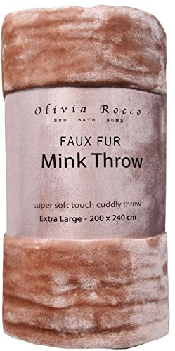 Olivia Rocco Super Soft Raschel Sofa Bed Throw, Faux Fur Mink Blanket Settee Throws, Double King Size, Mink, X Large 200 x 240 cm