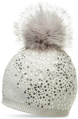 Caspar MU186 Damen Fein Strick Pailletten Glitzer Winter Mütze, Größe:One Size, Farbe:hellgrau