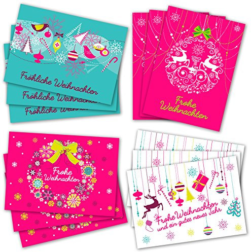 JuNa-Experten Weihnachtskarten / 12-Set Weihnachtspostkarten / 4 Motive (3 Karten pro Motiv) / Weihnachtsgrüße/Grußkarten zu Weihnachten (12 Karten)