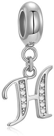 Buchstaben-Perlen aus echtem 925er-Sterlingsilber, Alphabet-Kristall, passend für europäische Armbänder und Halsketten Buchstabe H