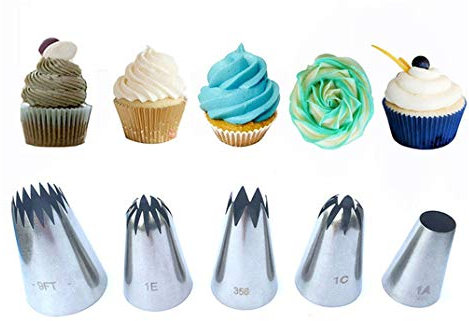 PhantomSky 5PCS Large Icing Piping Nozzles Tips Set Stainless Steel Cake Decorating Kit DIY Decoration Tool for Baking, Cakes, Cup Cakes, Cookies, Sugarcraft