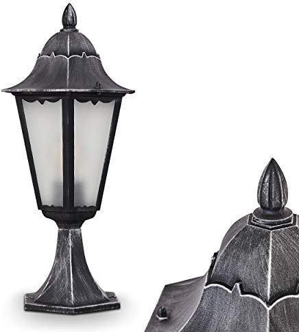 Außenleuchte Lignac Frost, Sockelleuchte in antikem Look, Aluguss in Schwarz/Silber mit Milchglas-Scheiben, Wegeleuchte 74 cm, Retro/Vintage Gartenlampe, E27-Fassung, IP44, ohne Leuchtmittel