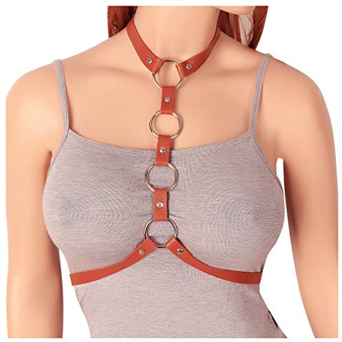 MAMOHSS Damen Leder Punk Taillengürtel gotisch Karosserie Kette Geschirr BHs Einstellbar (Braun)