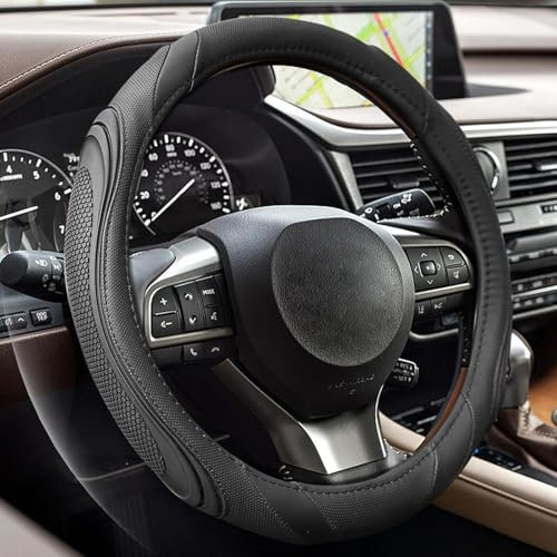 XCBYT Lenkradbezug Auto Universal 37-38cm, Super Anti-Rutsch Lenkradhülle in Leder, Sportlich Lenkradschoner rutschfeste Partikel, Schwarz