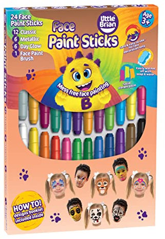 Little Brian Paint Sticks - Face Paints, 24 Pack Face Painting Sticks, Kids Paint Pens Twist Up & Down, Mess-Free Painting, Easy-to-Use, Easy Clean Up