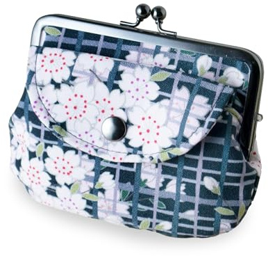 Japanische Clipbörse Portemonnaie für Damen Herren (Retro Blume) Made in Japan Mini Mittelgroß Klein Geldbörse Münzbeutel Coin Purse Doppelbörse mit Tasche