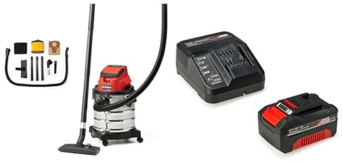 Einhell Power X-Change 20L Cordless Wet and Dry Vacuum Cleaner With Battery And Charger - 18V, Heavy Duty Stainless Steel Tank, 1.5M Hose, Blow Function - TC-VC 18/20 Li S Wet Dry Vacuum Cleaner